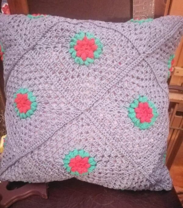 Knitted multicolored pillow case, Decorative pillow knitted cover