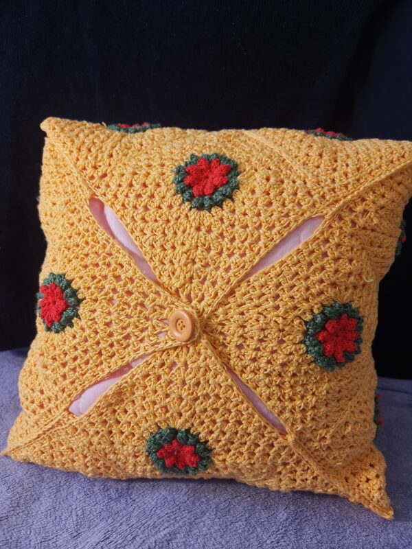 knit cable pillow Knitted orange pillow case - Image 2