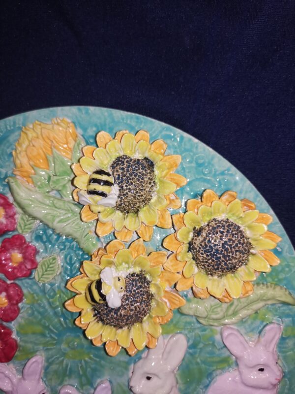 Rabbits Sunflowers Wildflowers ceramic plate - Image 2