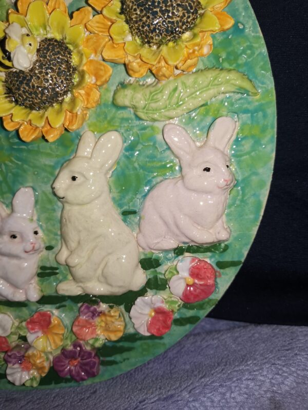 Rabbits Sunflowers Wildflowers ceramic plate - Image 3