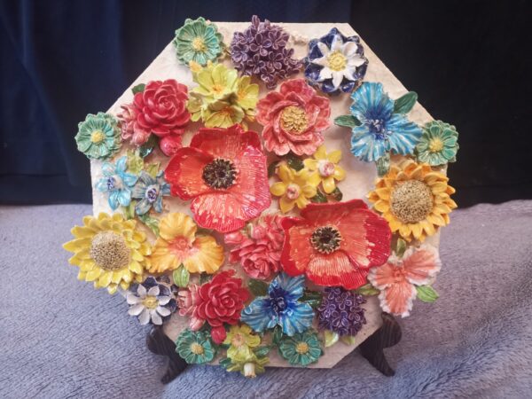 Poppies sunflower lilac wild flowers ceramic panel