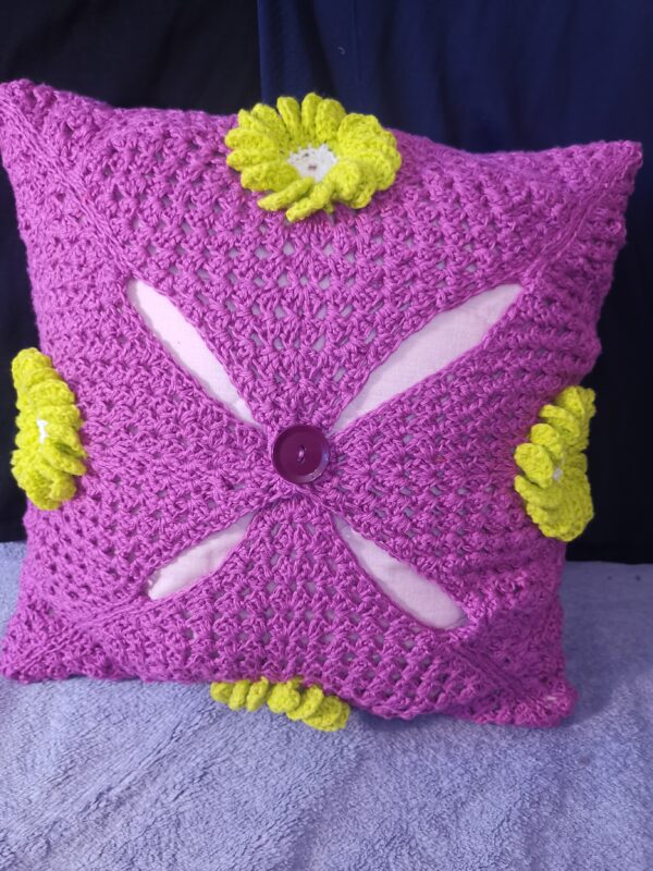 Pillow lilac with yellow flowers knitted case - Image 2