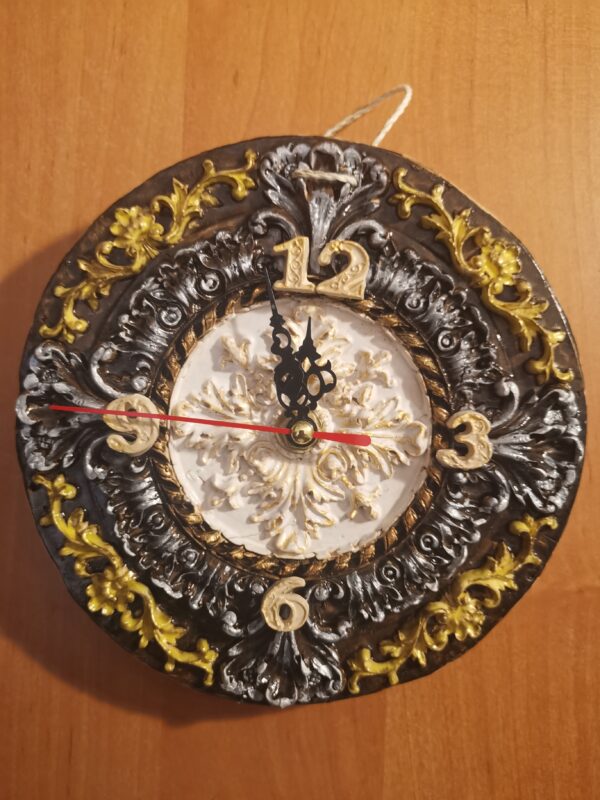 Baroque sculptural wall clock ceramics handmade.