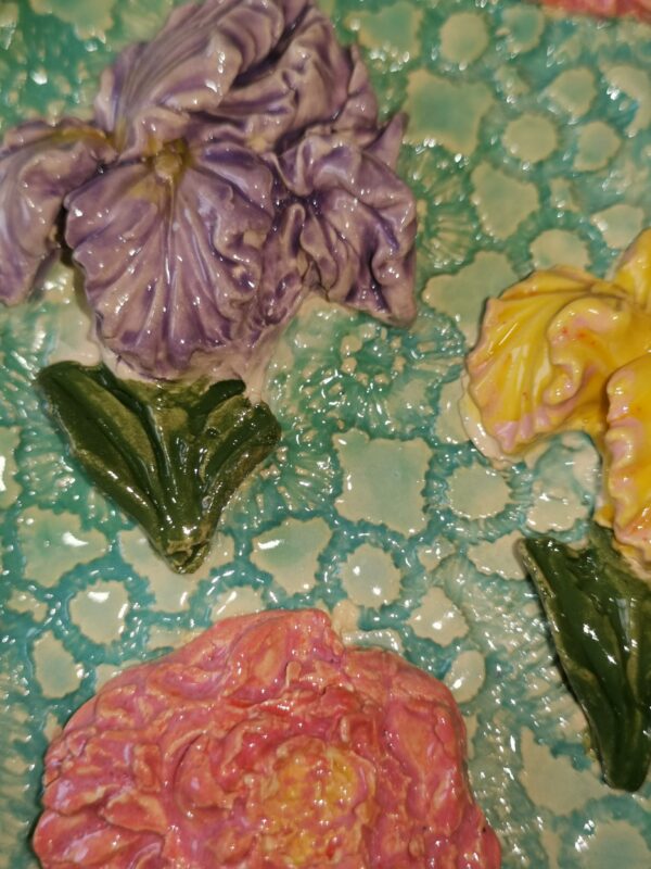 Irises flowers sculptural ceramic plate,  handmade. - Image 3