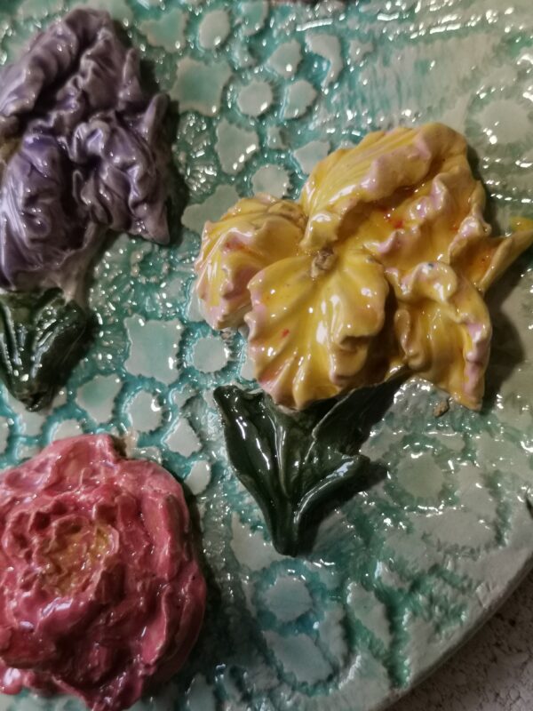 Irises flowers sculptural ceramic plate,  handmade. - Image 4