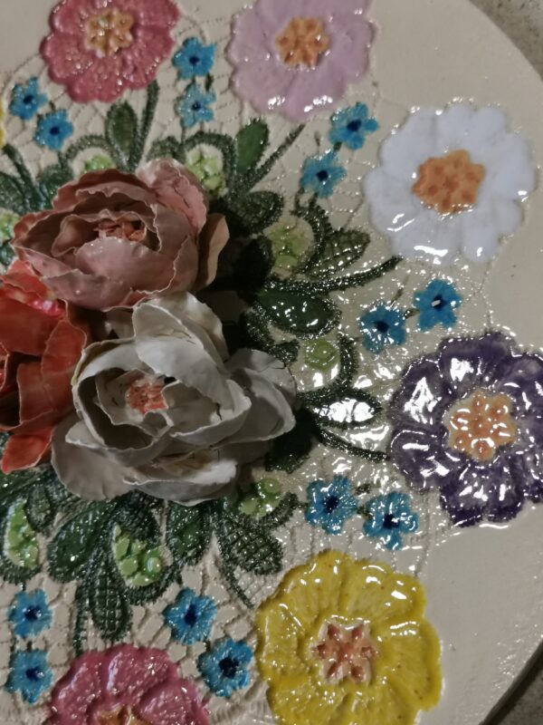 Ceramics plate 3D sculptural  thin flowers handmade. - Image 10