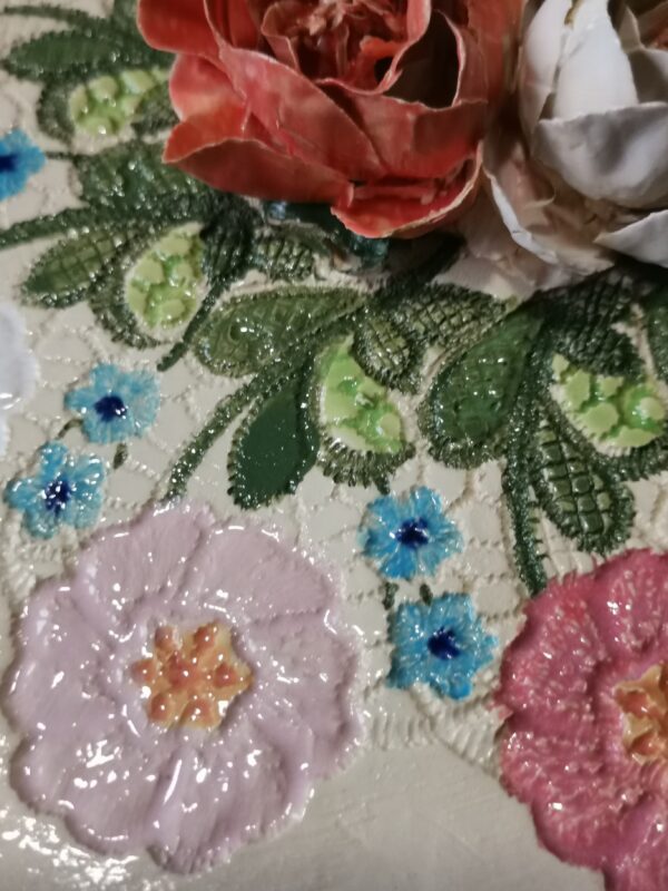 Ceramics plate 3D sculptural  thin flowers handmade. - Image 9