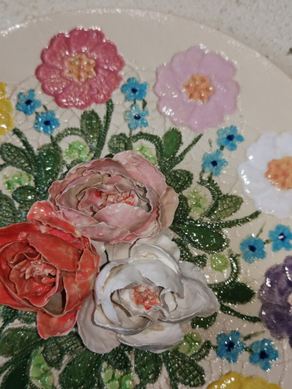 Ceramics plate 3D sculptural  thin flowers handmade. - Image 6