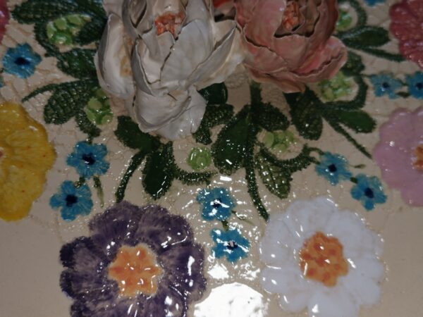 Ceramics plate 3D sculptural  thin flowers handmade. - Image 5