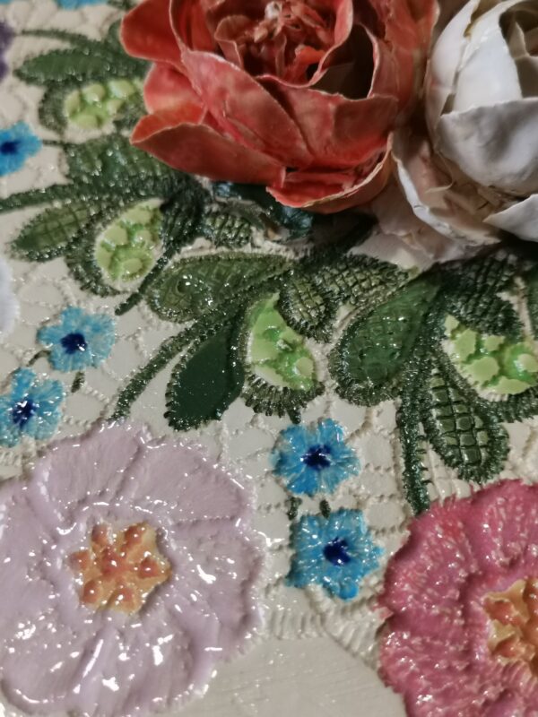 Ceramics plate 3D sculptural  thin flowers handmade. - Image 3