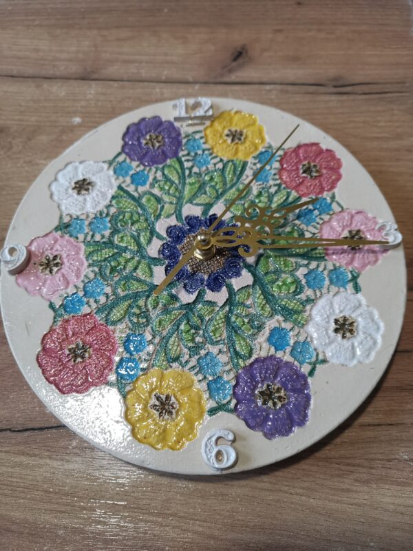 Wall clock Flowers ceramic  handmade.