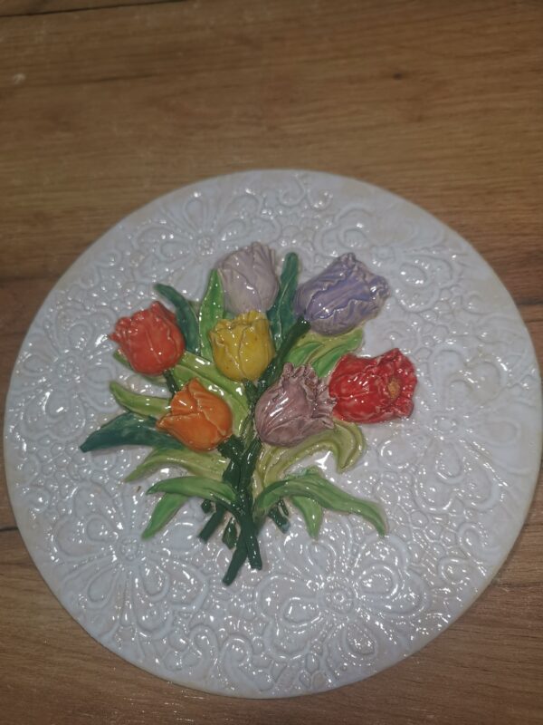 Tulips sculptural ceramic plate  handmade.