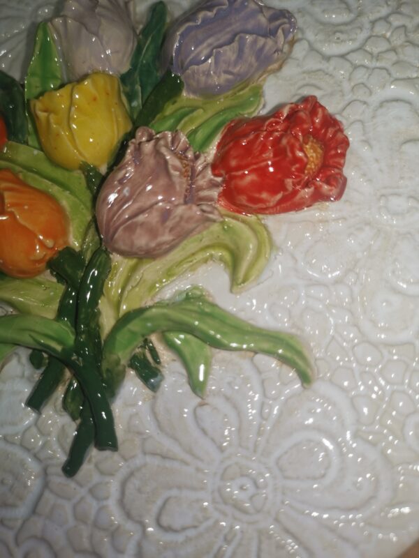 Tulips sculptural ceramic plate  handmade. - Image 2