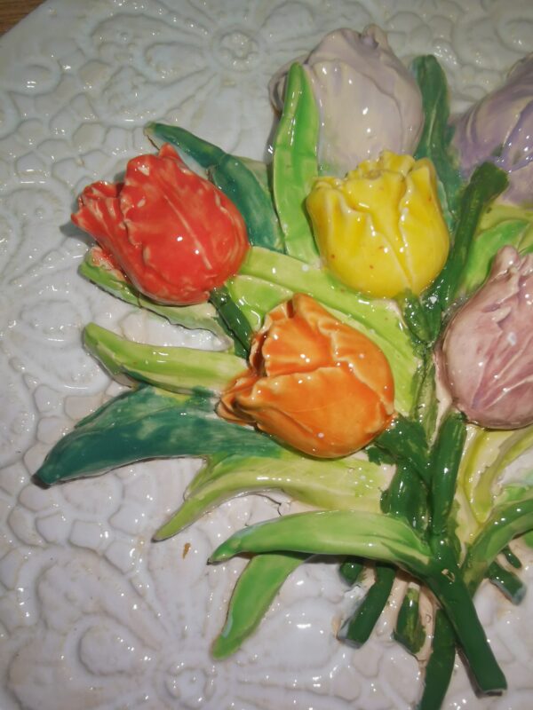 Tulips sculptural ceramic plate  handmade. - Image 3
