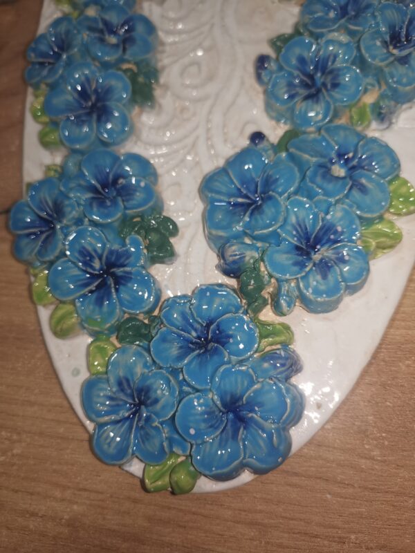 Flowers blue Hydrangea sculptural ceramic plate, handmade. - Image 2