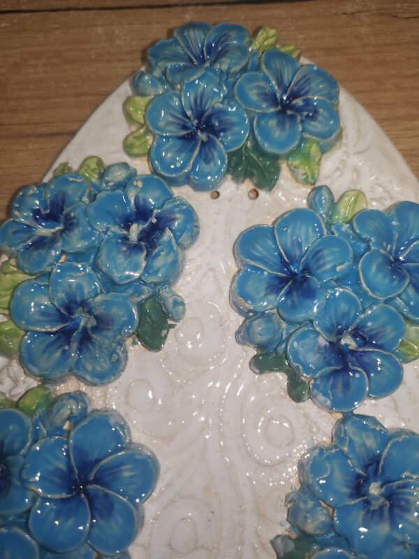 Flowers blue Hydrangea sculptural ceramic plate, handmade. - Image 4
