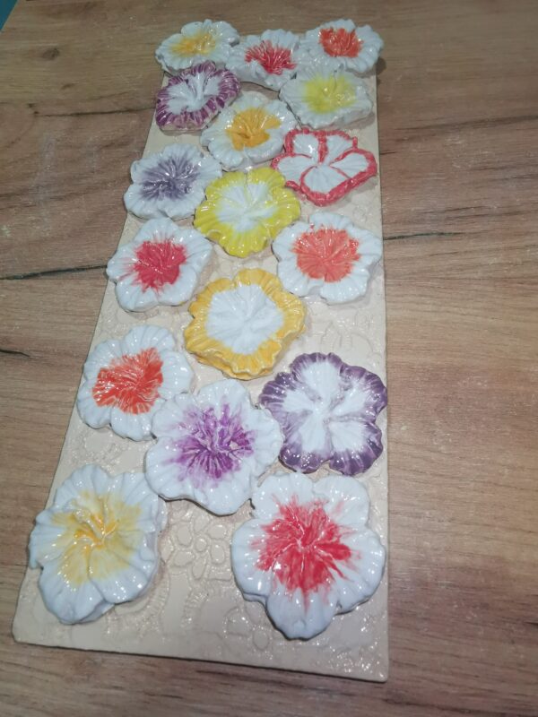 Flowers colored sculptural ceramic plate, Still life handmade. - Image 2