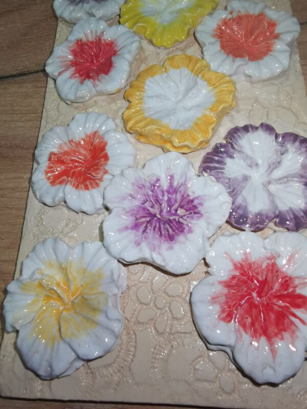 Flowers colored sculptural ceramic plate, Still life handmade. - Image 5