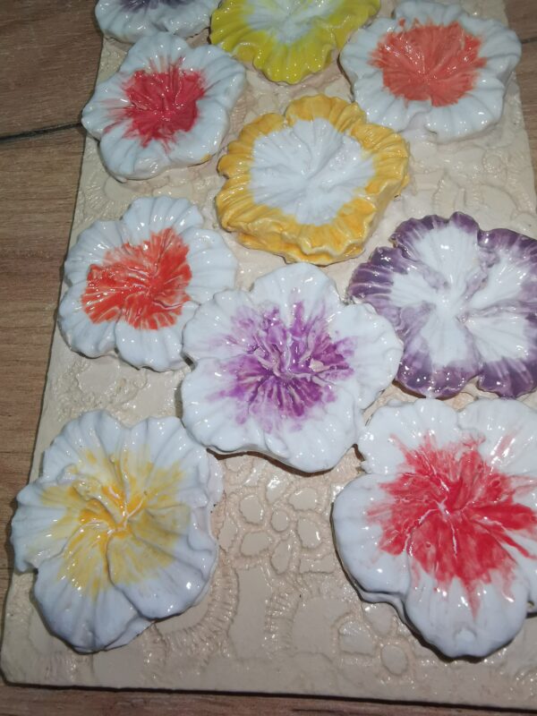 Flowers colored sculptural ceramic plate, Still life handmade. - Image 4