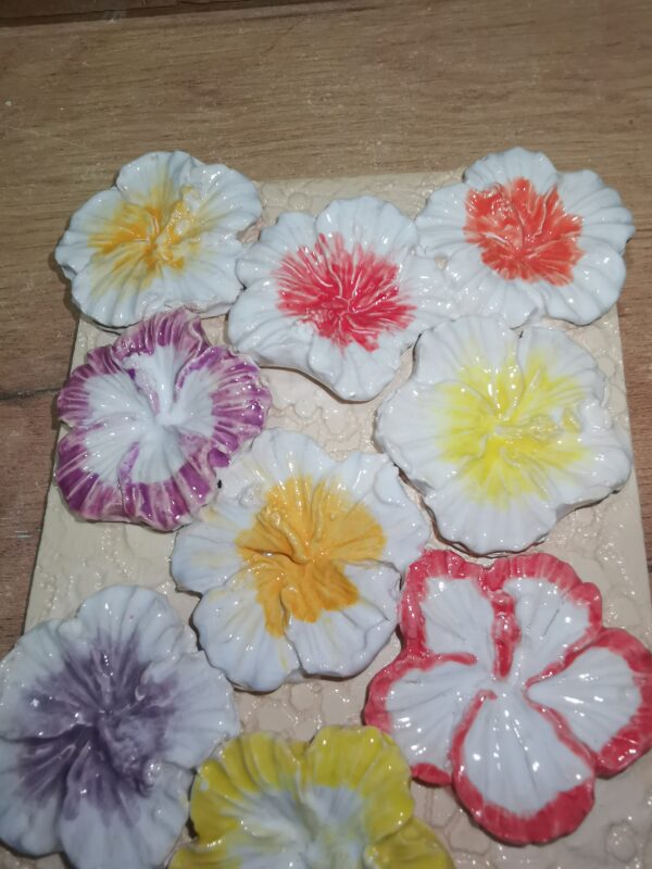 Flowers colored sculptural ceramic plate, Still life handmade. - Image 3