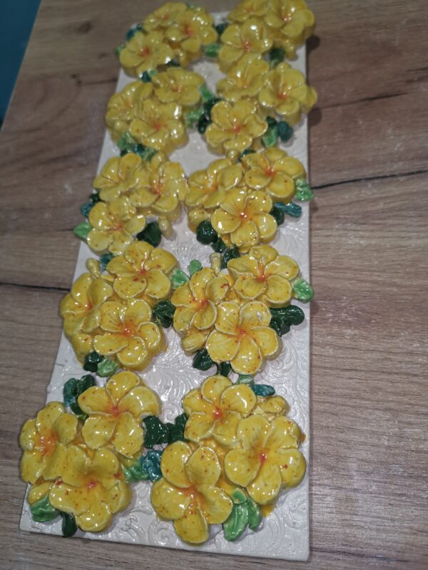 Flowers sculptural ceramic plate  handmade. - Image 2
