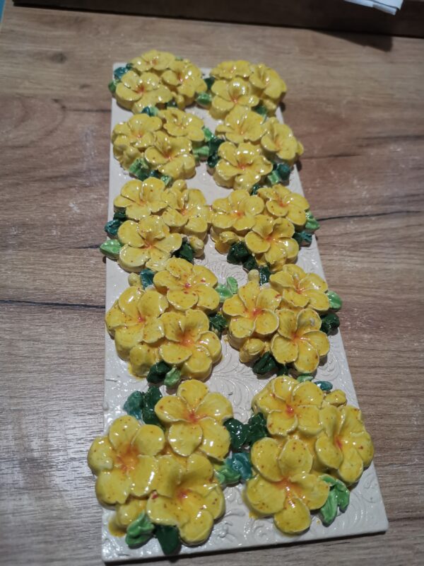 Flowers sculptural ceramic plate  handmade.