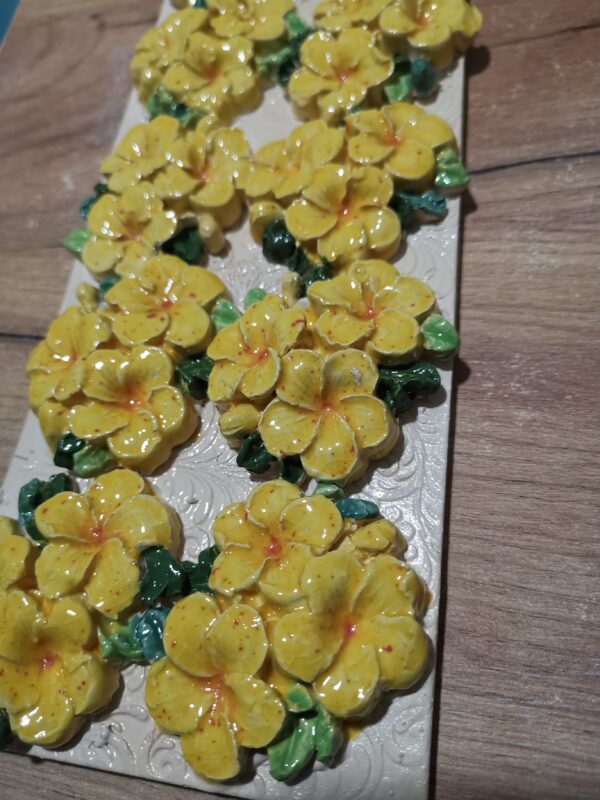 Flowers sculptural ceramic plate  handmade. - Image 3