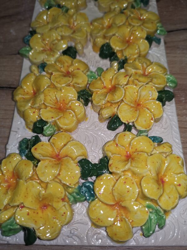 Flowers sculptural ceramic plate  handmade. - Image 4