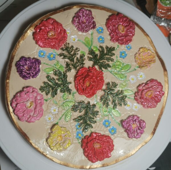 Ceramic sculptural  flowers plate handmade. - Image 2
