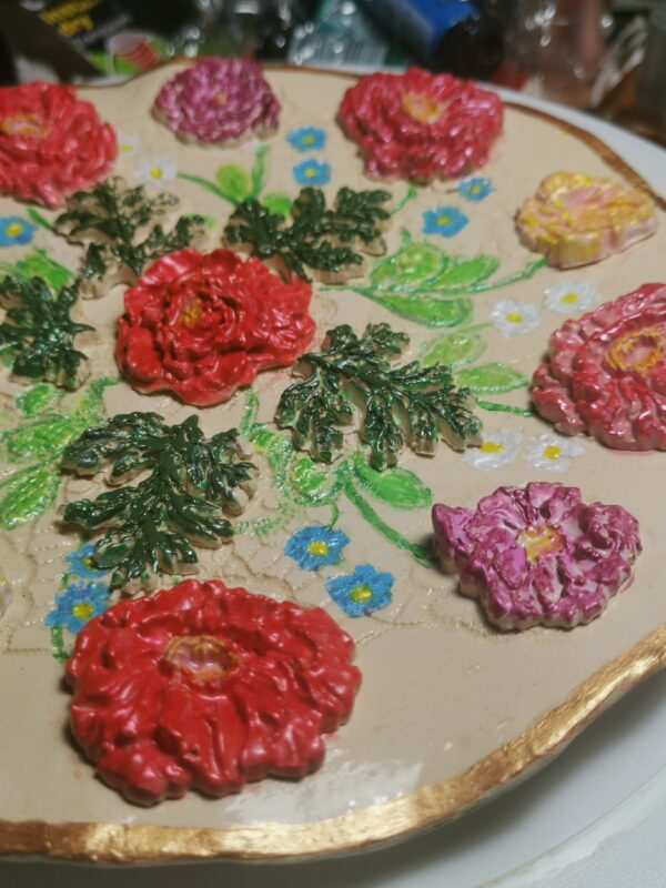 Ceramic sculptural  flowers plate handmade. - Image 4