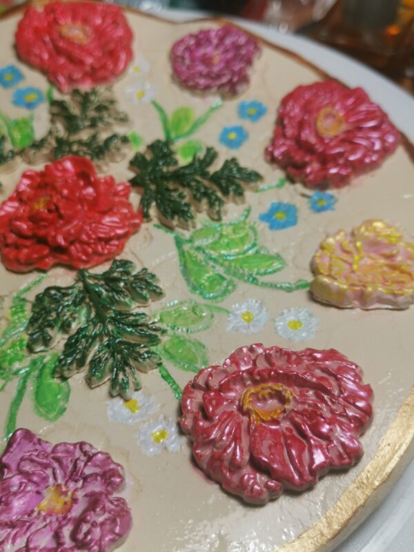 Ceramic sculptural  flowers plate handmade. - Image 3
