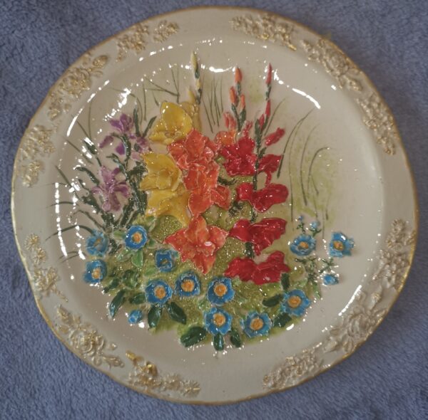 Flowers Bohemia sculptural ceramic plate handmade size 7.5 inch. - Image 2