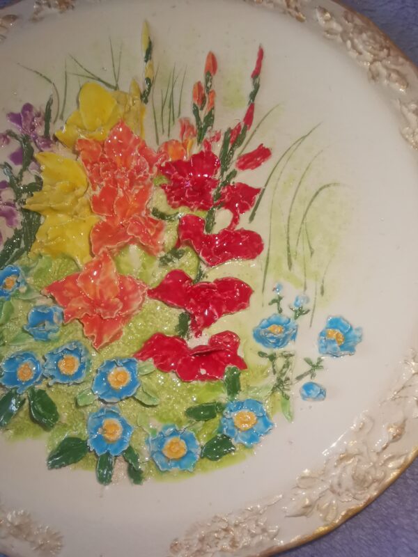 Flowers Bohemia sculptural ceramic plate handmade size 7.5 inch. - Image 5
