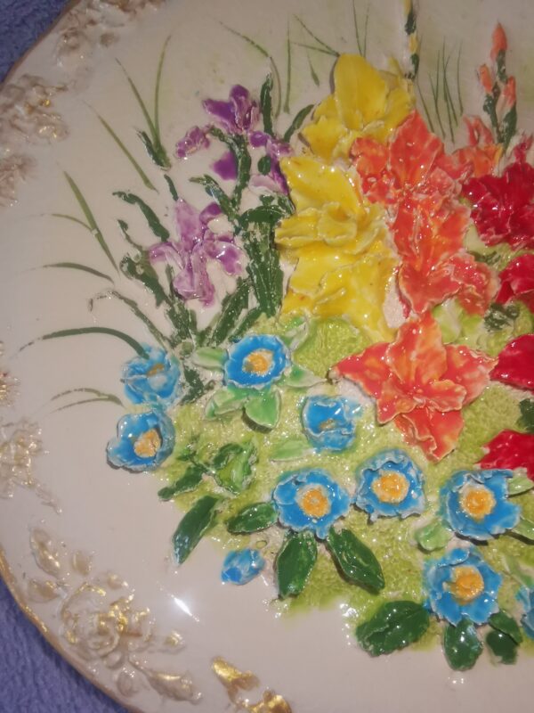 Flowers Bohemia sculptural ceramic plate handmade size 7.5 inch. - Image 4