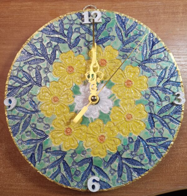Wall clock painted  ceramic  handmade