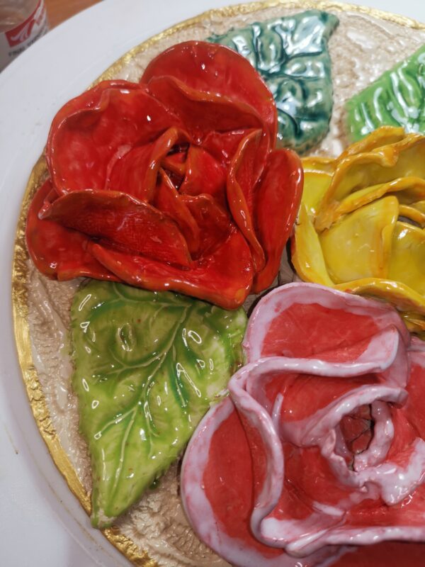 Roses ceramic 3D sculpture plate handmade - Image 3