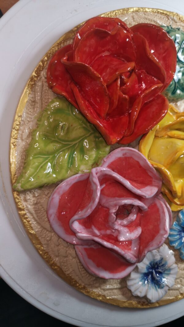 Roses ceramic 3D sculpture plate handmade - Image 4