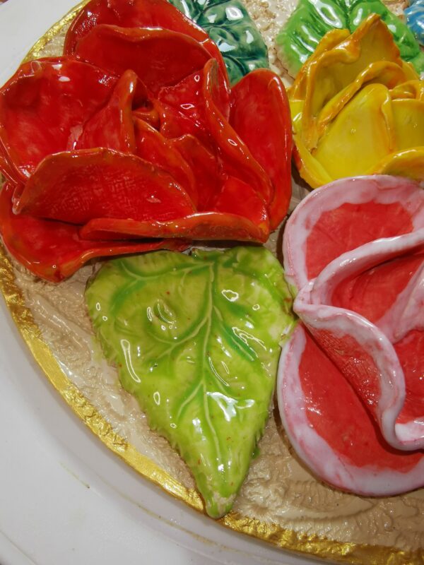 Roses ceramic 3D sculpture plate handmade - Image 6