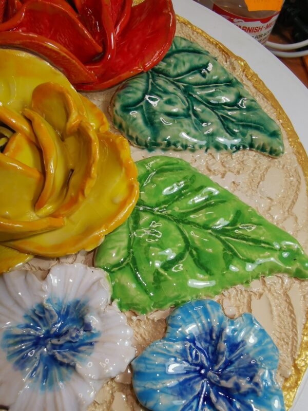 Roses ceramic 3D sculpture plate handmade - Image 7