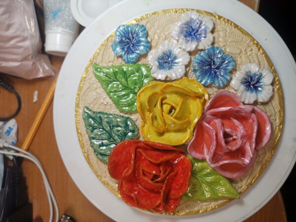 Roses ceramic 3D sculpture plate handmade - Image 11