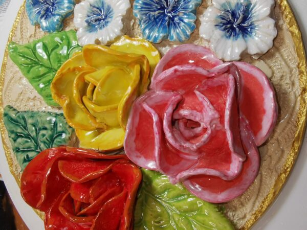 Roses ceramic 3D sculpture plate handmade - Image 9
