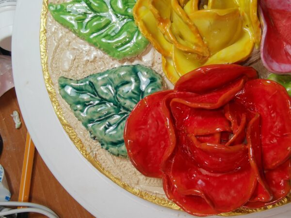 Roses ceramic 3D sculpture plate handmade - Image 10