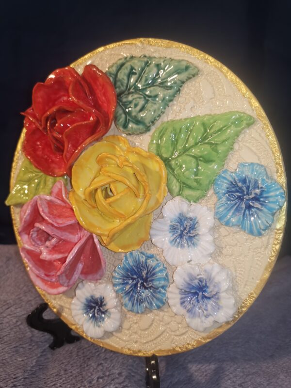 Roses ceramic 3D sculpture plate handmade - Image 12