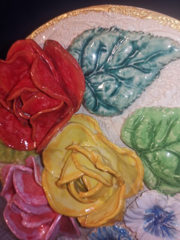Roses ceramic 3D sculpture plate handmade - Image 13