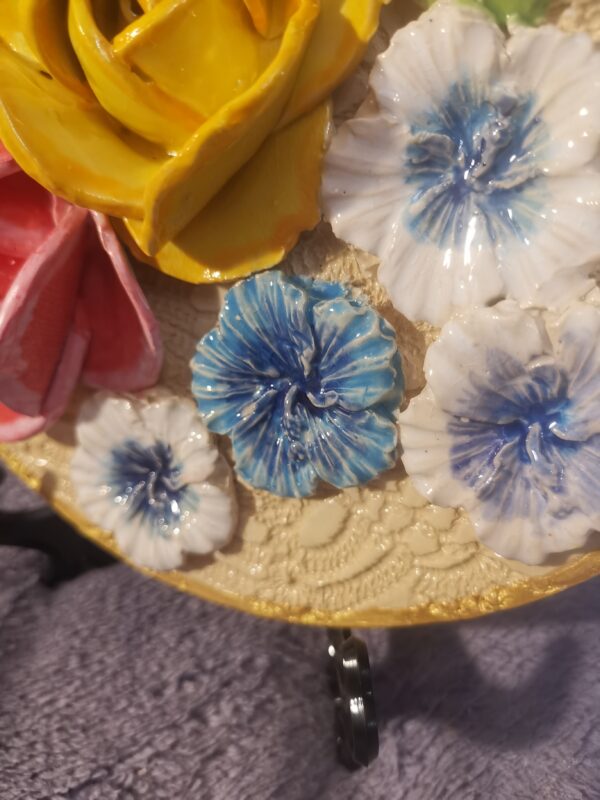 Roses ceramic 3D sculpture plate handmade - Image 14
