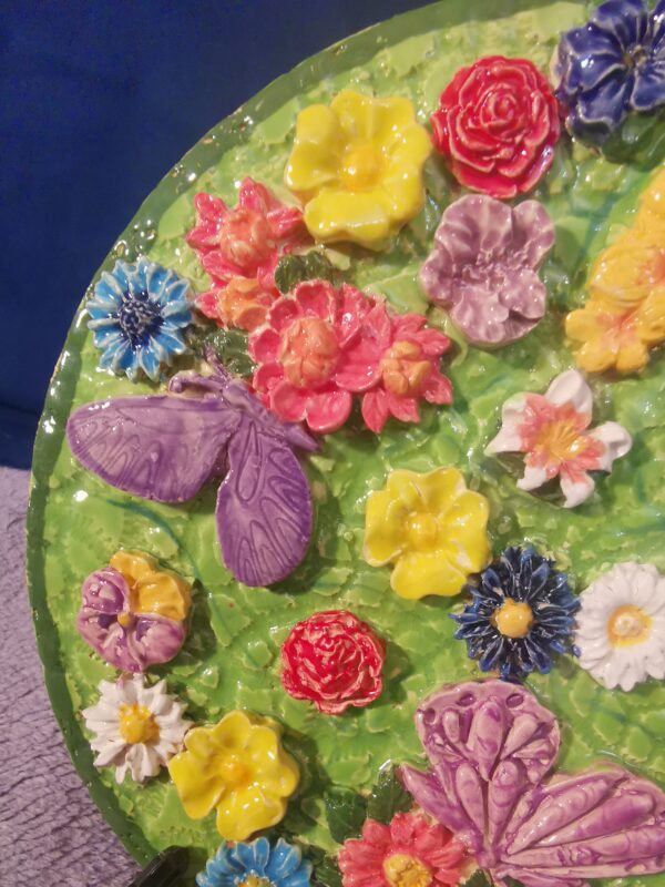 Ceramic butterflies and daisieswild sculptural flowers panel,  handmade,  Still life, color therapy. - Image 5