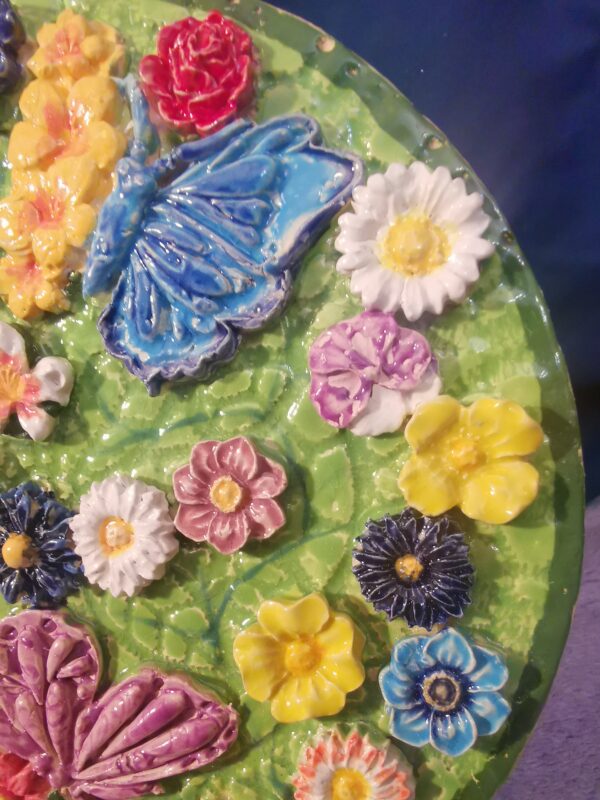 Ceramic butterflies and daisieswild sculptural flowers panel,  handmade,  Still life, color therapy. - Image 4