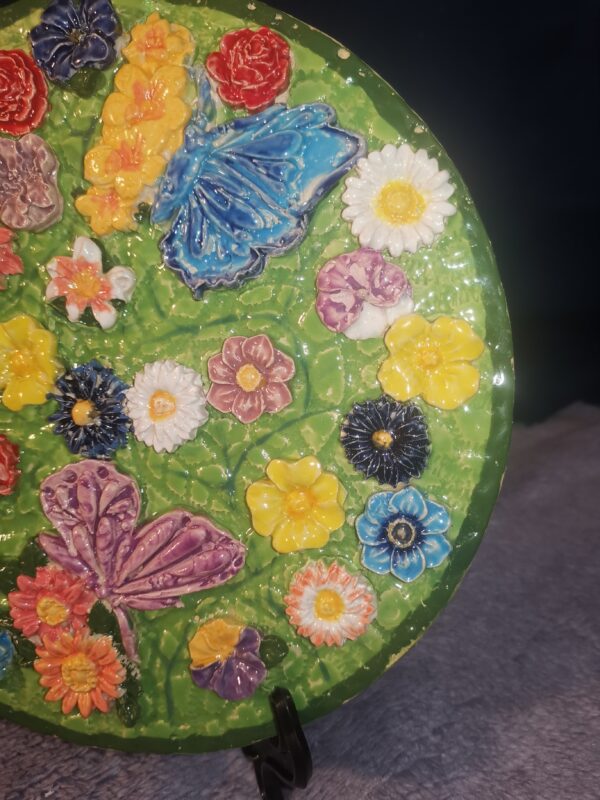 Ceramic butterflies and daisieswild sculptural flowers panel,  handmade,  Still life, color therapy. - Image 3