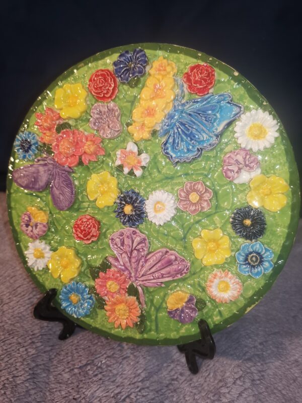 Ceramic butterflies and daisieswild sculptural flowers panel,  handmade,  Still life, color therapy. - Image 2