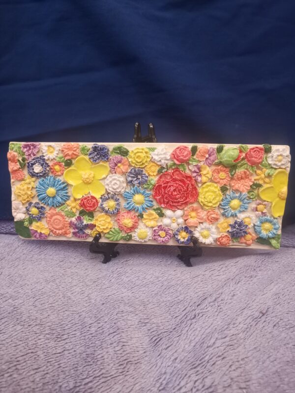 Flowers daisies  sculptural ceramic panel handmade